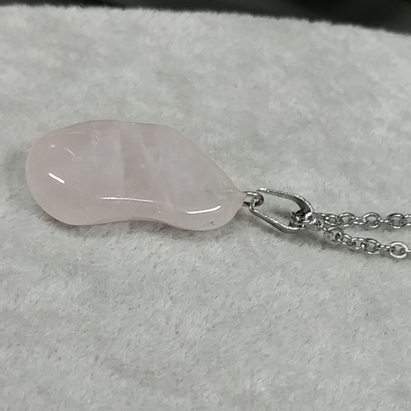Rose Quartz Necklace Natural Gemstone Pink Crystal Pendant Stainless-Steel Chain - Picture 6 of 17